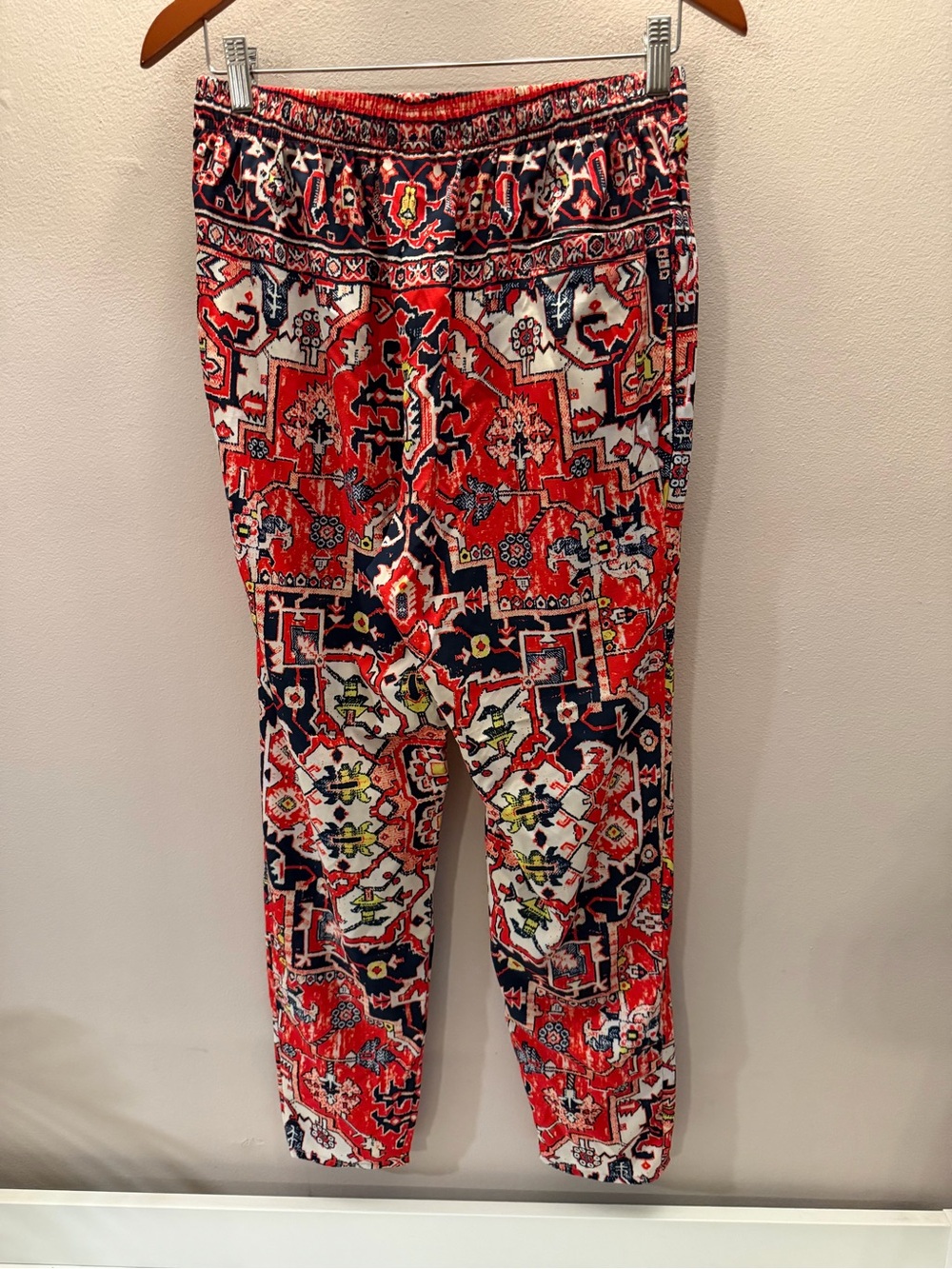 Youngla Persian Rug Print Joggers Red Navy Blue Geometric Tapestry Pants Medium - Picture 3 of 5